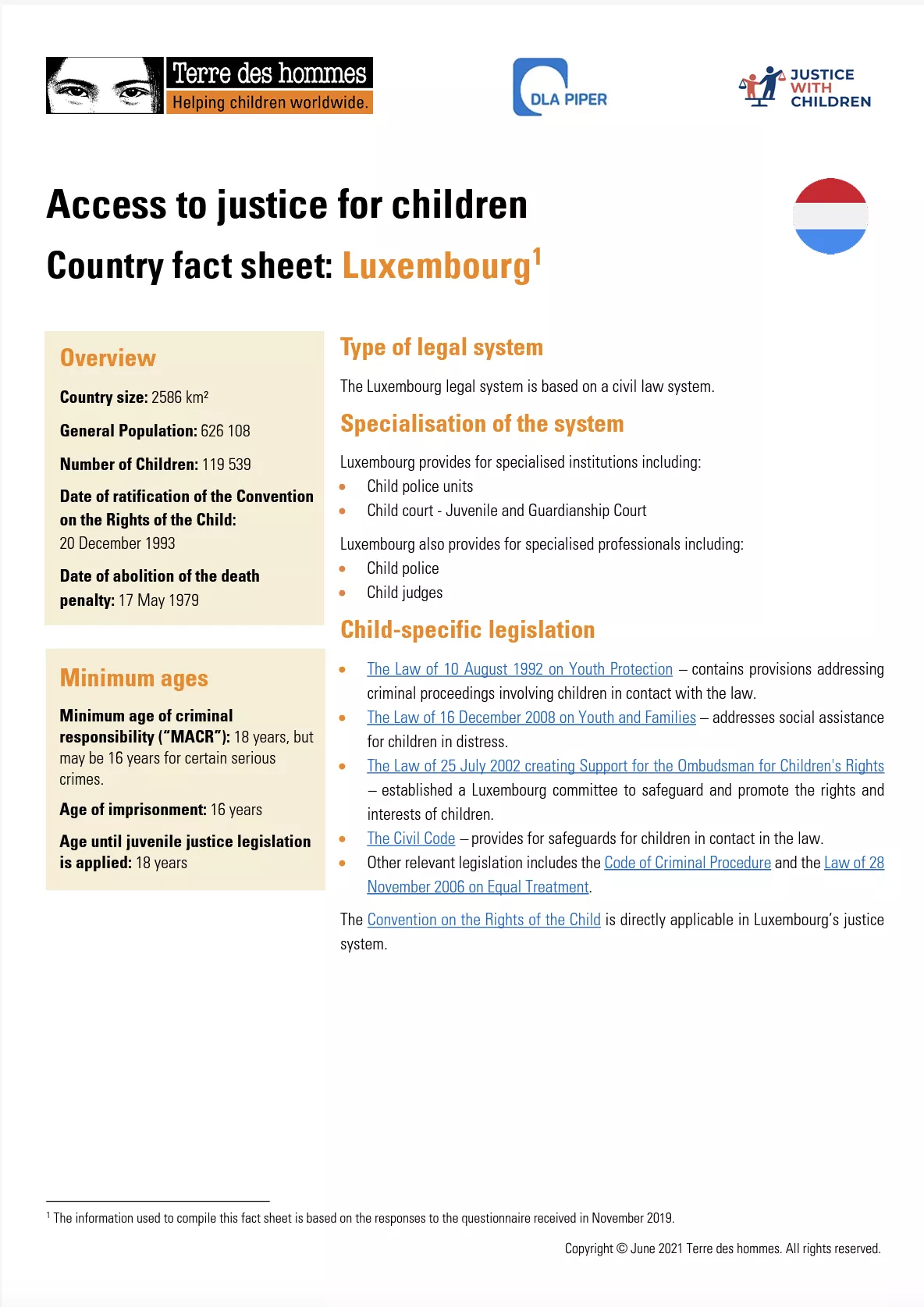 Access to Justice for Children Country Factsheet: Luxembourg